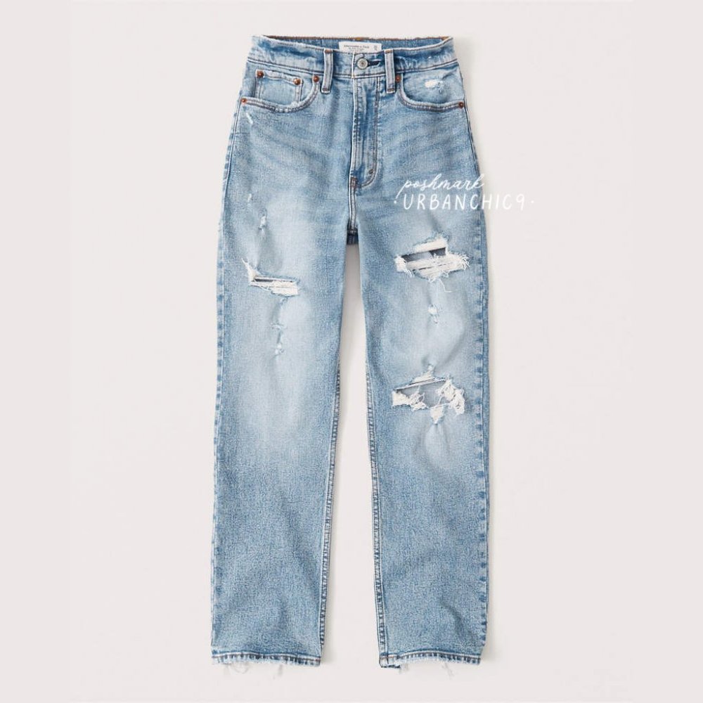 ABERCROMBIE Curve Love High Rise Ankle Straight Jean Ripped Medium Light size 26